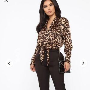 Leopard Print Tie-Front Blouse